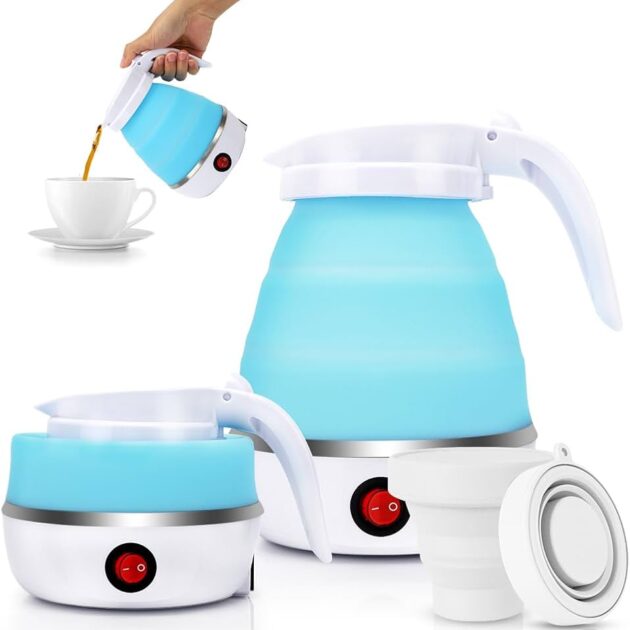 غلاية كهربائية سيليكون قابلة للطي ومحمولة مع مؤشر إيقاف التشغيل