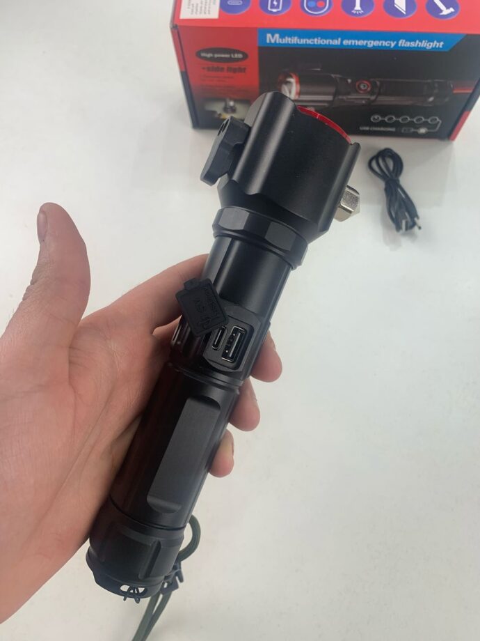 ⁦مصباح يدوي LED قوي متعدد الوظائف – قابل للشحن عبر USB ومزود ببنك طاقة⁩ - الصورة ⁦6⁩