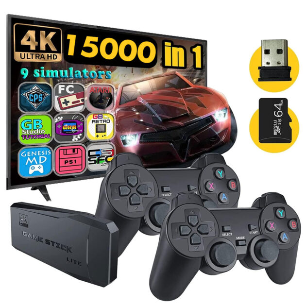 جهاز ألعاب فيديو مع 15000 لعبة مدمجة + 2 وحدة تحكم لاسلكية – 4K HDMI