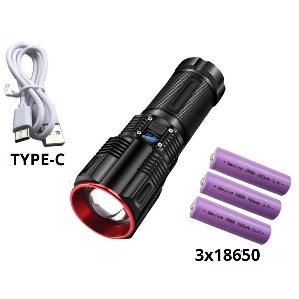 مصباح يدوي LED عالي الطاقة 30 واط مع بطارية ليثيوم 18650 - الصورة 10