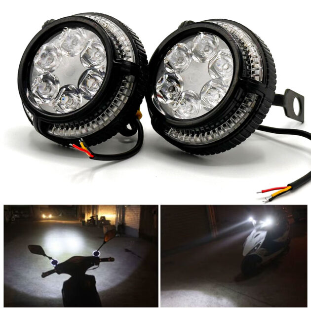 طقم 2 كشافات ضباب 6 LED 12V-85V للدراجات النارية