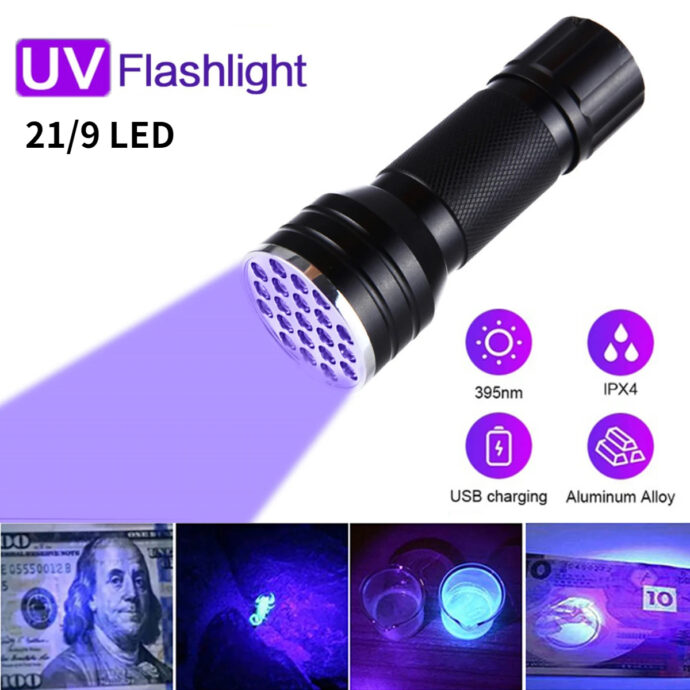 ⁦مصباح يدوي UV LED 21 – من سبائك الألمنيوم للكشف عن العقارب والأوراق المزورة⁩ - الصورة ⁦7⁩