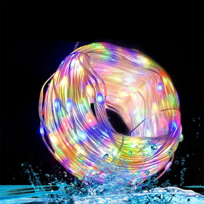 ⁦سلسلة أضواء خارجية 100 لمبة LED ملونة بطول 10 متر مع مزامنة موسيقية – Guirlande lumineuse⁩ - الصورة ⁦3⁩