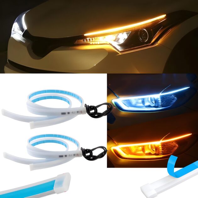 أضواء نهارية LED مع إشارة انعطاف (2 قطع) لمصابيح السيارة – 60 سم