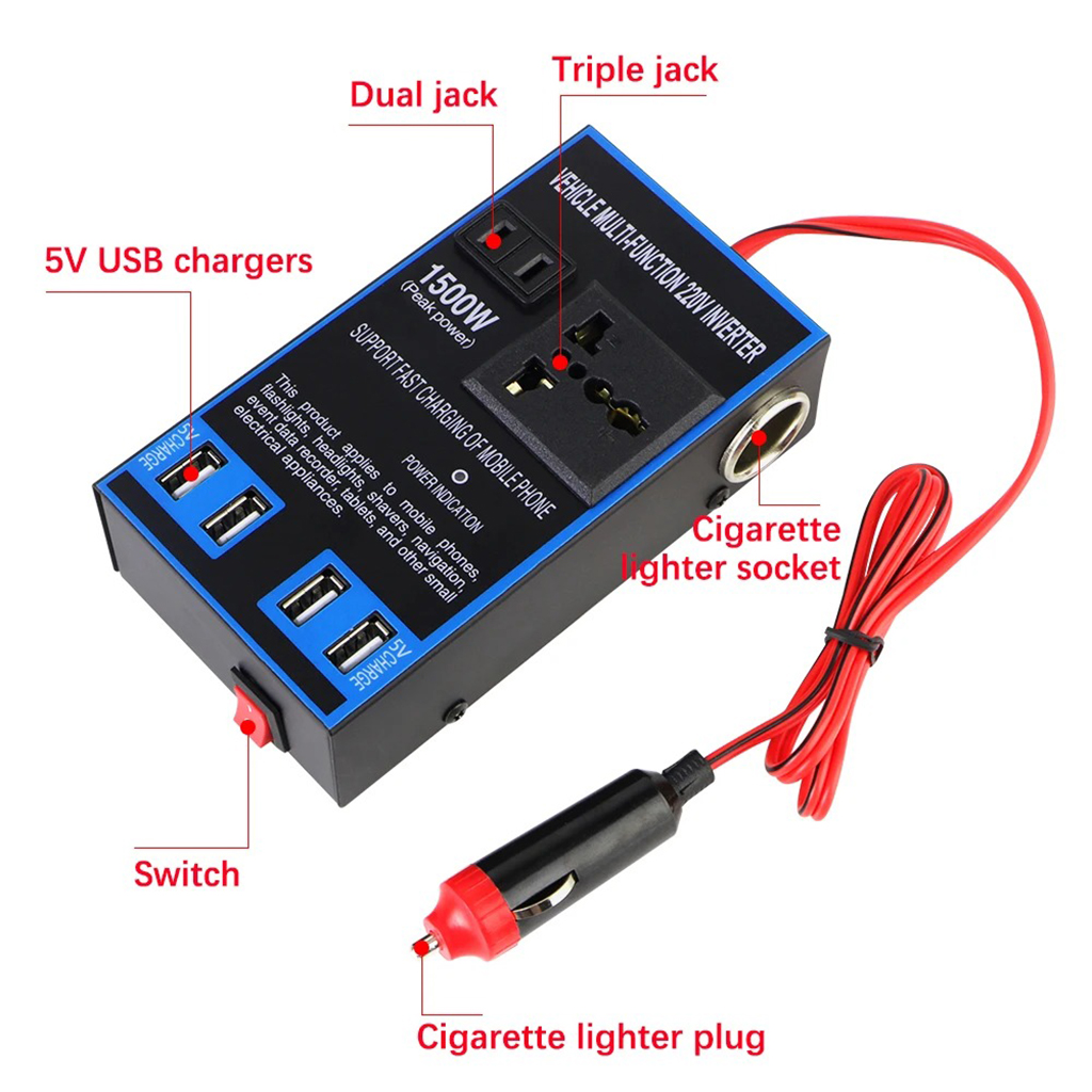 محول تيار كهربائي للسيارة من DC 12V/24V إلى AC 110V/220V 🚗⚡ - الصورة 5