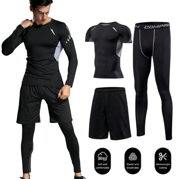 طقم رياضي ضاغط للرجال 3 قطع – GYM Sport Kit 🏋️‍♂️👕