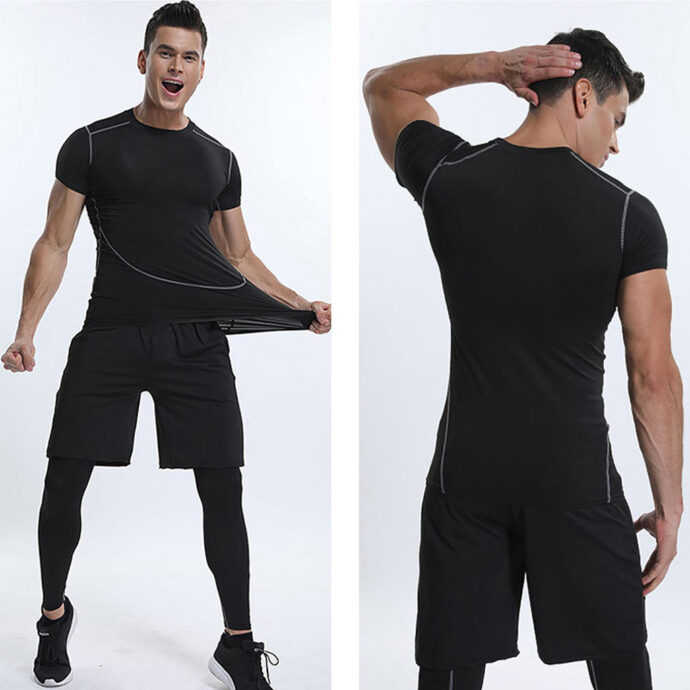 ⁦طقم رياضي ضاغط للرجال 3 قطع – GYM Sport Kit 🏋️‍♂️👕⁩ - الصورة ⁦4⁩