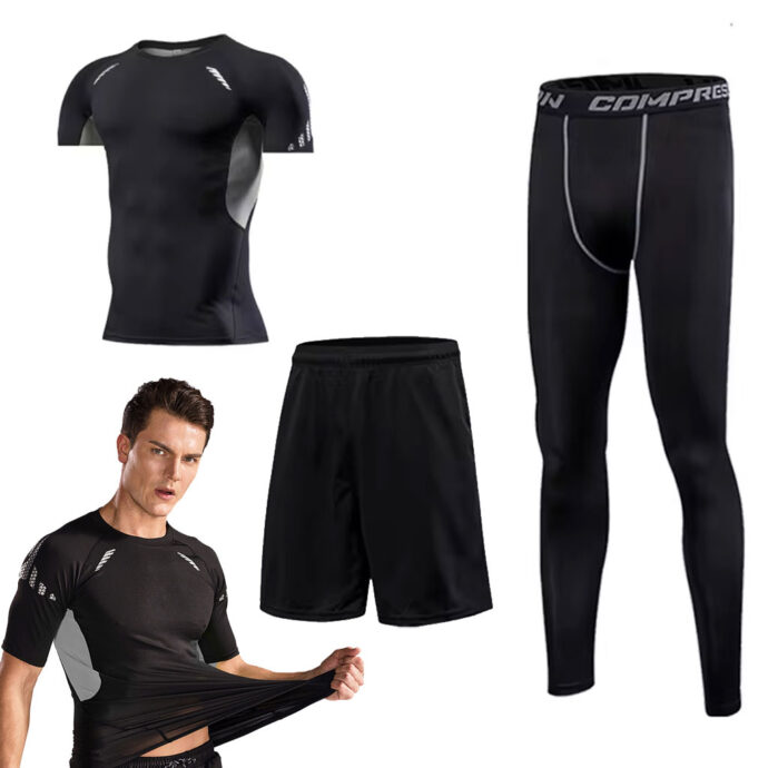 ⁦طقم رياضي ضاغط للرجال 3 قطع – GYM Sport Kit 🏋️‍♂️👕⁩ - الصورة ⁦6⁩