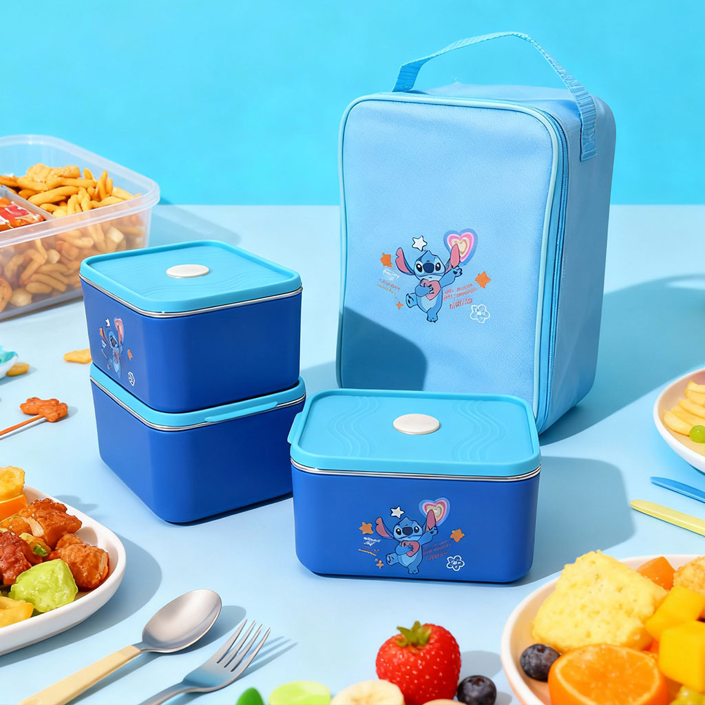 علبة غداء مع حقيبة معزولة بتصميم كرتوني – 3 أقسام لحفظ الطعام 🥪🍱🎒 - الصورة 7