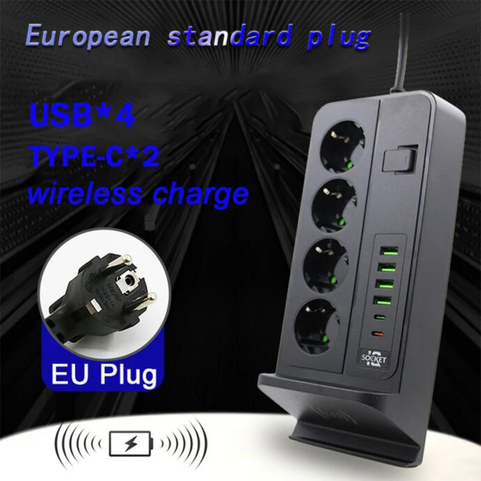 ⁦مقبس كهربائي متعدد 3000 واط بـ 4 منافذ و4 منافذ USB ومنفذين Type-C مع شحن لاسلكي⁩ - الصورة ⁦6⁩