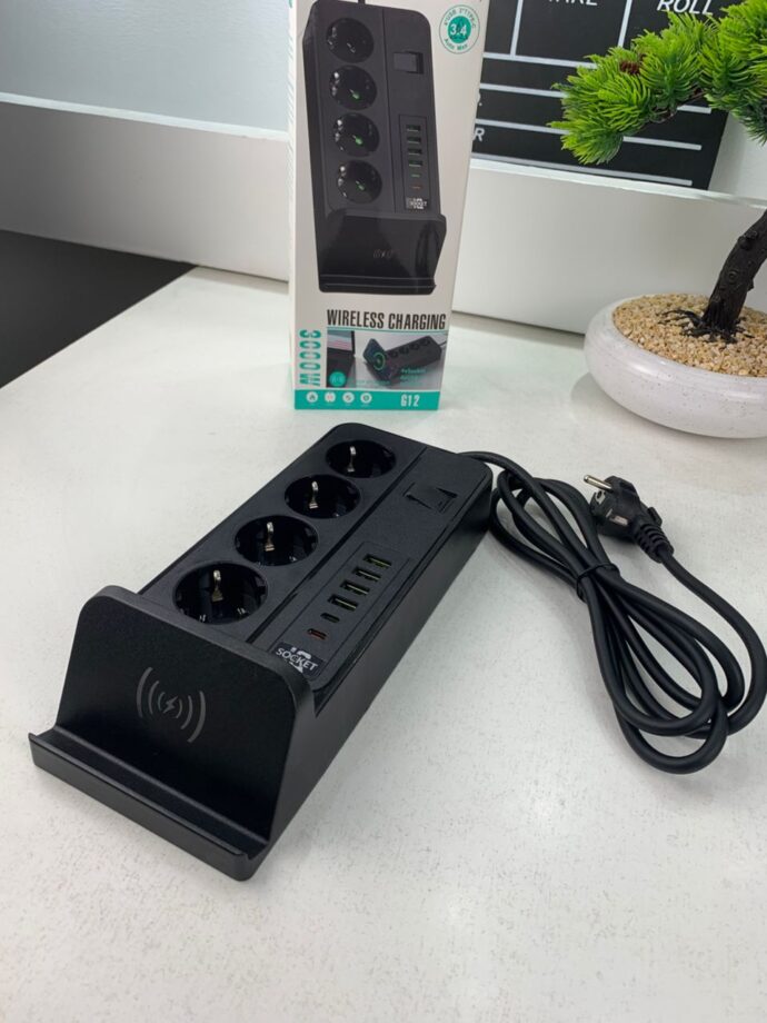 ⁦مقبس كهربائي متعدد 3000 واط بـ 4 منافذ و4 منافذ USB ومنفذين Type-C مع شحن لاسلكي⁩ - الصورة ⁦8⁩