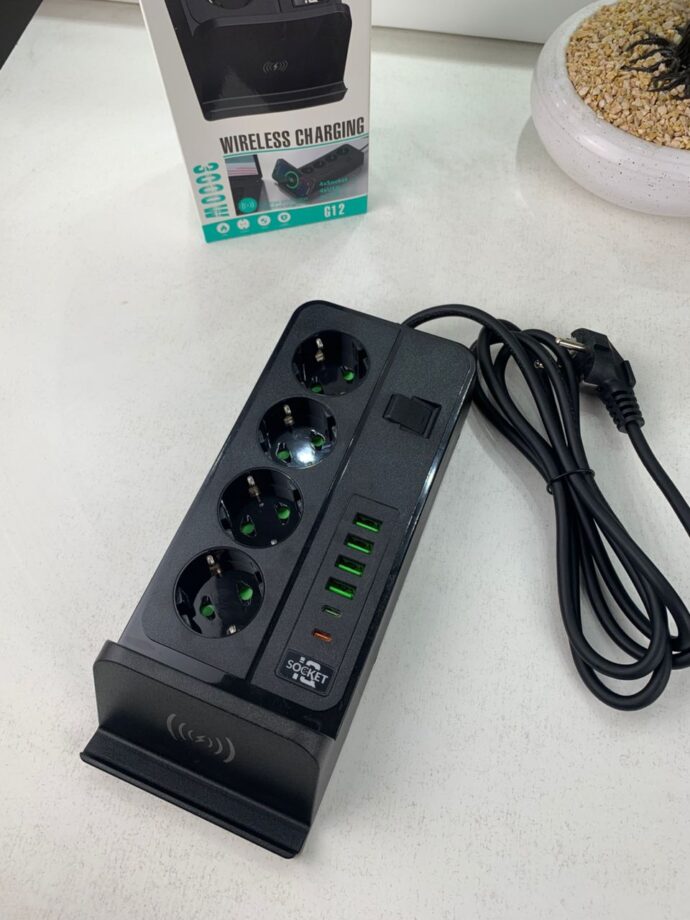 ⁦مقبس كهربائي متعدد 3000 واط بـ 4 منافذ و4 منافذ USB ومنفذين Type-C مع شحن لاسلكي⁩ - الصورة ⁦10⁩