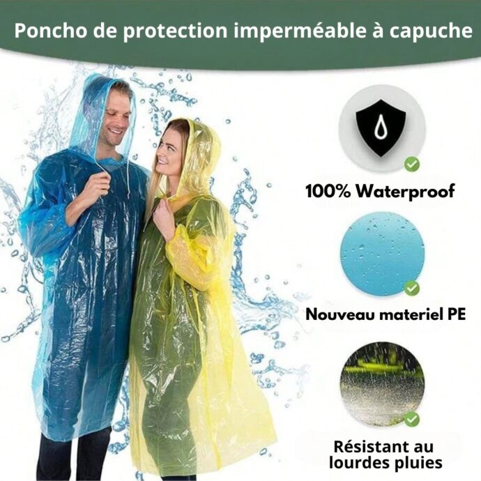 ⁦بونشو شفاف بقبعة واقٍ من المطر للكبار – حماية طارئة ضد البلل 🌧️🧥⁩ - الصورة ⁦7⁩