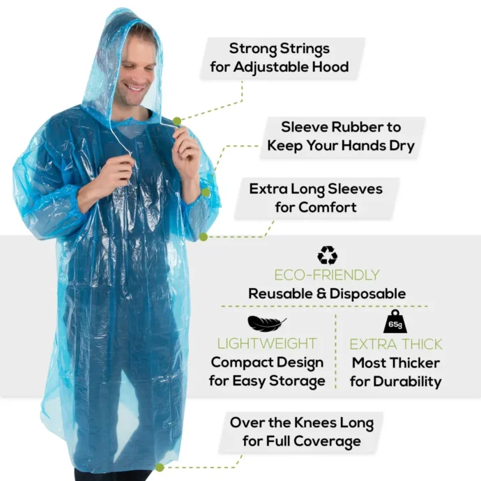 ⁦بونشو شفاف بقبعة واقٍ من المطر للكبار – حماية طارئة ضد البلل 🌧️🧥⁩ - الصورة ⁦11⁩