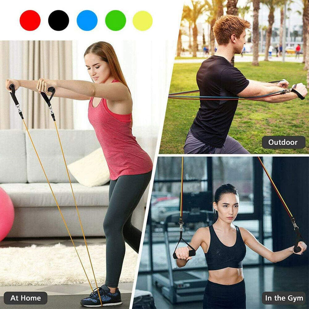 مجموعة حبال مطاطية للياقة البدنية – طقم تمارين رياضية 11 قطعة (5كغ – 45كغ)  🏋️♂️💪 - الصورة 2