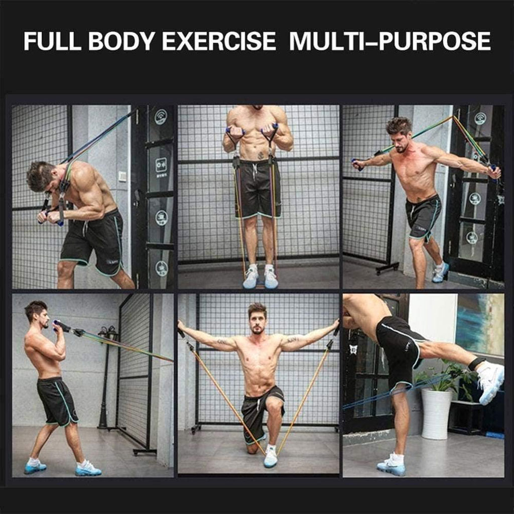 مجموعة حبال مطاطية للياقة البدنية – طقم تمارين رياضية 11 قطعة (5كغ – 45كغ)  🏋️♂️💪 - الصورة 6