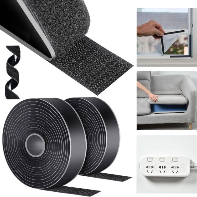 شريط لاصق مزدوج الوجه (فيلكرو) – أسود 200×2 سم ⚫🛠️