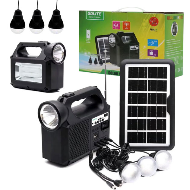 طقم إنارة بالطاقة الشمسية مع مكبر صوت بلوتوث – GDLITE GD8017 🔆🔊
