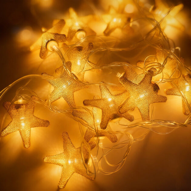 سلسلة أضواء رمضانية بنجوم ذهبية 16 LED مع شبك معدني أنيق للديكور ✨