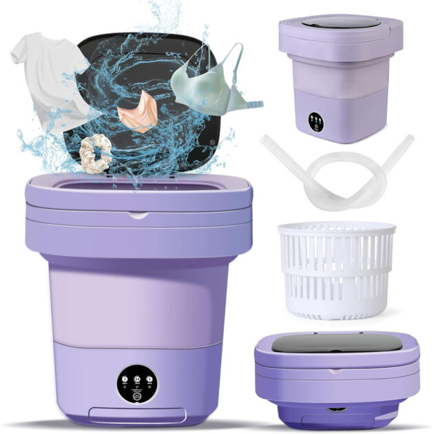 غسالة ملابس محمولة صغيرة قابلة للطي – 3 برامج مع وظيفة التجفيف 🧺✨