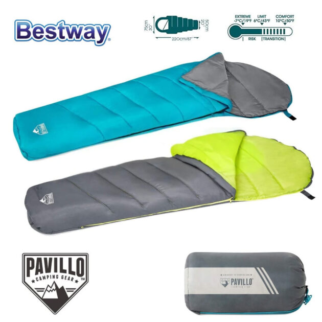 حقيبة نوم Pavillo من Bestway – درجة حرارة 6 إلى 10°C، 220 × 75 × 50 سم 🏕️🌙