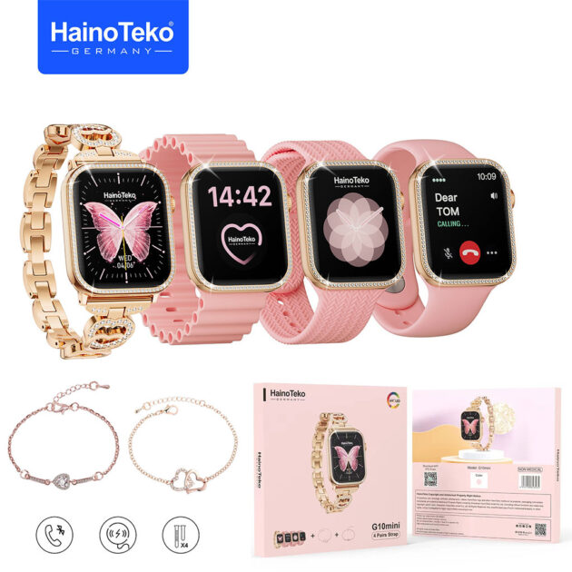 ساعة ذكية للنساء Hai-no Teko G10 Mini بشاشة AMOLED – مع 4 أساور + 2 إضافية ⌚✨