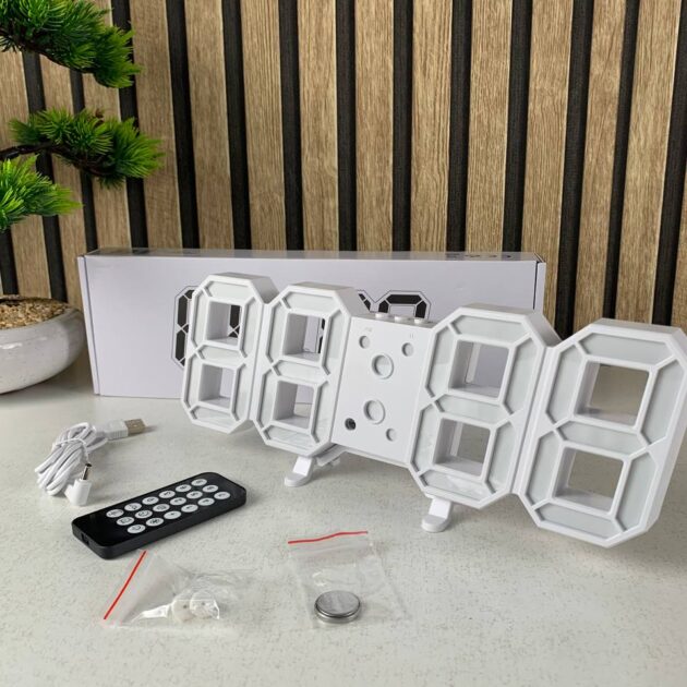 ساعة حائط رقمية LED بيضاء بتصميم ثلاثي الأبعاد – GH0720L 🕒✨