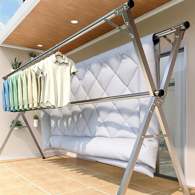 علاقة ملابس غسيل قابلة للسحب – مصنوعة من الفولاذ المقاوم للصدأ لتوفير المساحة 👕✨-