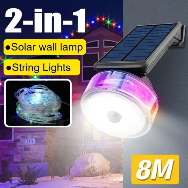 مصباح جداري شمسي مع مستشعر حركة وسلسلة أضواء ☀️💡