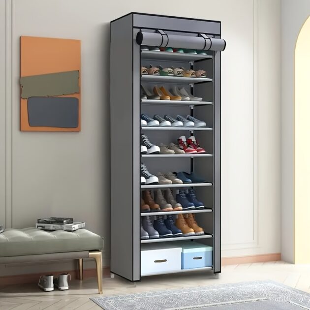 خزانة أحذية 9 طبقات مع غطاء للحماية من الغبار 👟✨