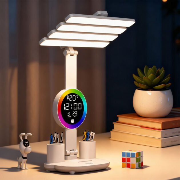 مصباح مكتب LED بإضاءة محيطية مع منبه وأضواء RGB ملونة💡  🌈⏰