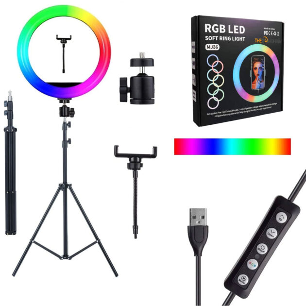 إضاءة رينغ لايت RGB ناعمة MJ-30 مع حامل – إضاءة سيلفي احترافية 💡📸