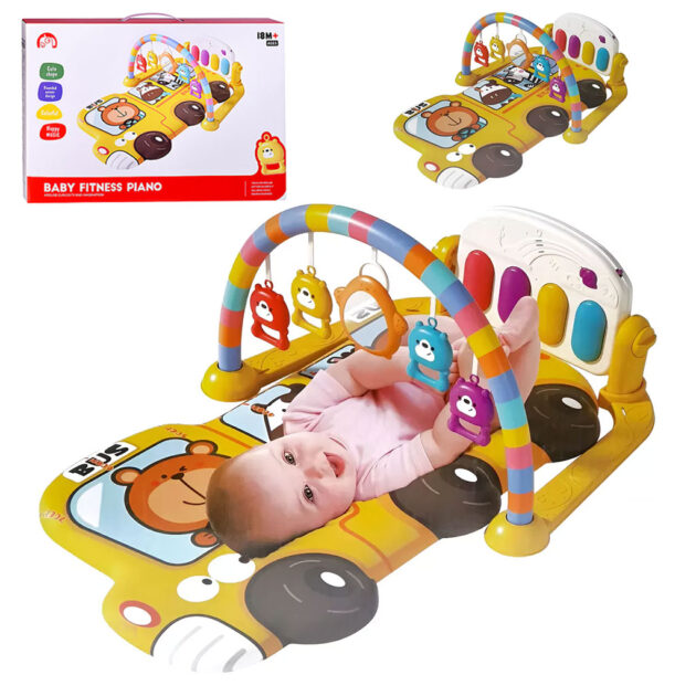 بساط بيانو تفاعلي للرضع مع ألعاب معلّقة وخشخيشات 🧸✨