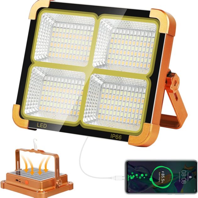 بروجكتور شمسي مقاوم للماء قابل لإعادة الشحن 4 أوضاع إضاءة مع باور بنك 1000 واط 🌞🔋💡