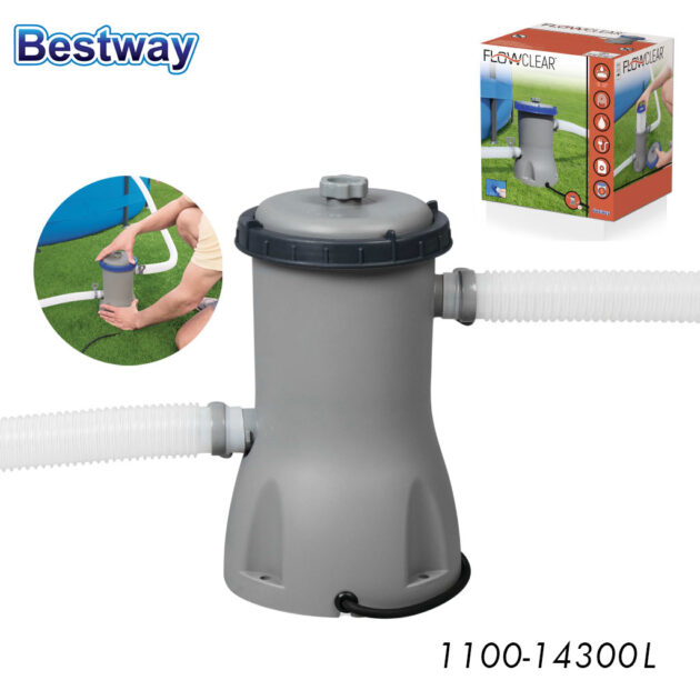 مضخة فلتر خرطوشة FlowClear من Bestway بسعة 1100–14300 لتر لتنقية المياه بكفاءة عالية💧🔄