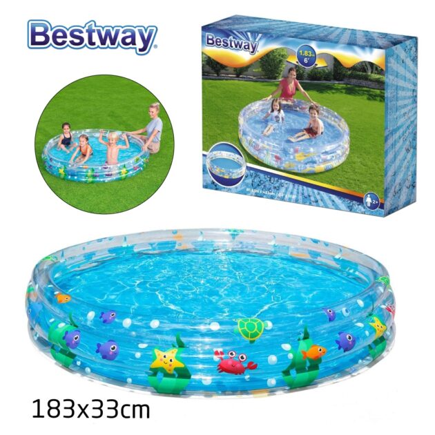 مسبح أطفال دائري شفاف من Bestway بمقاس 183 × 33 سم ☀️✨