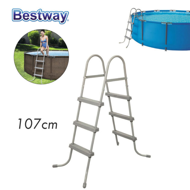 سلم مسبح Bestway بـ 3 درجات، ارتفاع 107 سم، يتحمل حتى 150 كغ 🪜🏊‍♂️