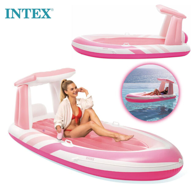 فرشة هوائية كبيرة Pink Paradise مع مظلة وحامل أكواب من إنتكس 🌸🏖️