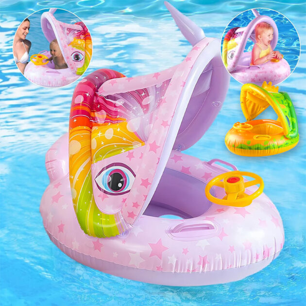 عوامة سباحة هوائية للأطفال مع مظلة وجرس (بوق)👶🏊‍♂️
