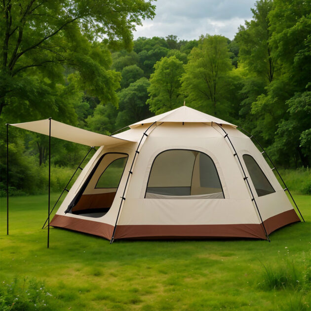 خيمة أوتوماتيكية سداسية الشكل مع مظلة أمامية تتسع لـ 6 أشخاص 🏕️👨‍👩‍👧‍👦